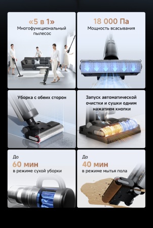 Беспроводной вертикальный пылесос Dreame Wet and Dry Vacuum H13 Pro Plus Mix